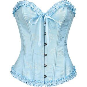 Women's Crystal Blue Corset Tops Bustier Lingerie Lace Waist Push Up Bodysuit